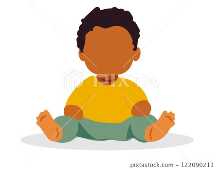 Cheerful baby sitting with a joyful expression in a playful environment during the daytime 122090211