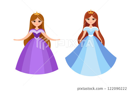 Quinceanera princess character. Young girl in a fluffy dress with a crown. 122090222