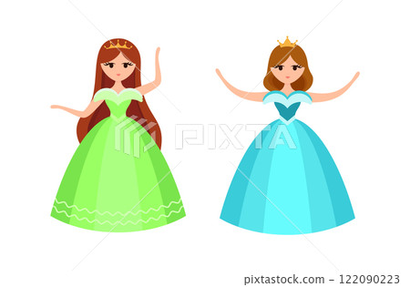 Quinceanera princess character. Young girl in a fluffy dress with a crown. Quinceanera princess character. Young girl in a fluffy dress with a crown. 122090223