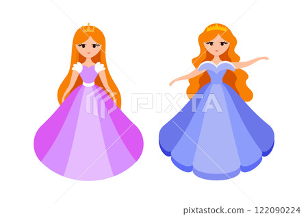 Quinceanera princess character. Young girl in a fluffy dress with a crown. 122090224