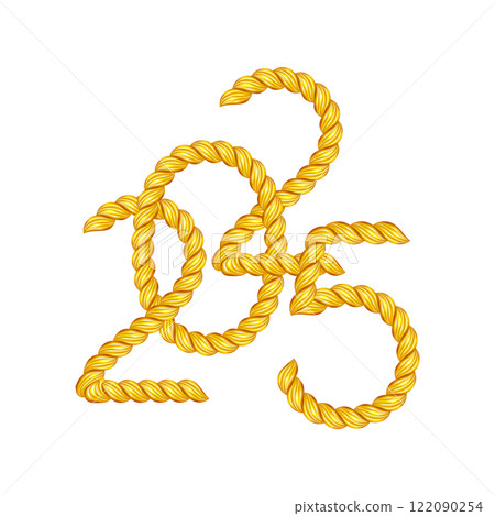 2025 gold twisted rope number. Thin cord realistic text 122090254