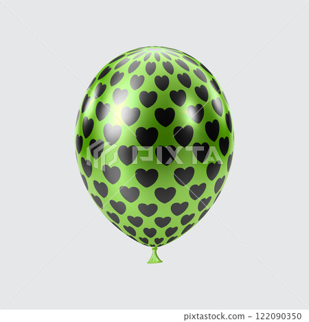3D Black Green balloon. Realistic glossy balloons. Heart pattern. 3D Black Green balloon. Realistic glossy balloons. Heart pattern. 122090350