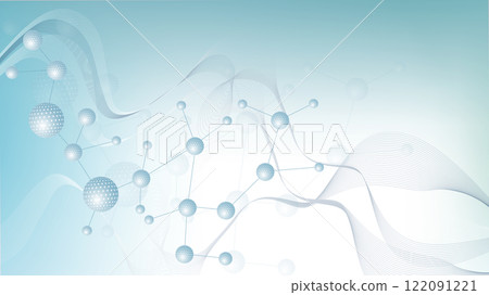 Modern abstract molecules structure for science or medical background. DNA helix or atom visualization. Molecular wave flow abstract background. Vector illustration 122091221