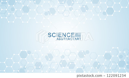 Health care abstract background with hexagons, lines and dots. Medical innovation banner template concept. Biology and pharmaceutical technology background. Vector illustration. 122091234