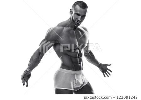 Handsome man posing wearing underwear on white background 122091242