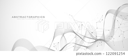 Digital abstract connection dots and lines. Network connection structure. Technology polygonal background. Plexus effect. Vector Illustration. 122091254