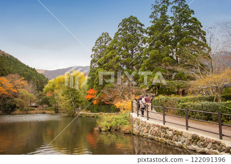 Autumn leaves of Yufuin gold scale lake 122091396