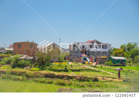 Antananarivo capital of Madagascar. Lots people on street on sunny hot day. 122091457
