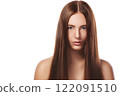 Brunette with straight hair on white background 122091510