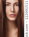 Brunette with straight hair on white background 122091511