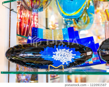 view Murano island in north lagoon and glassware factories on Venice. 122091587