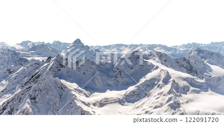 Panorama of winter mountains covered in snow isolated on white background 122091720