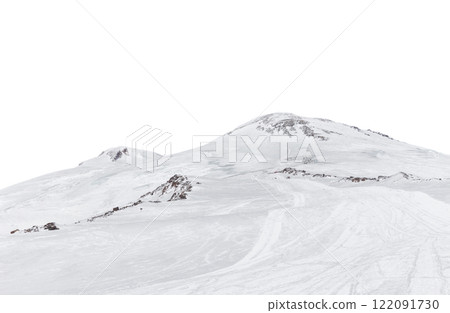 Panorama of winter mountains covered in snow isolated on white background 122091730