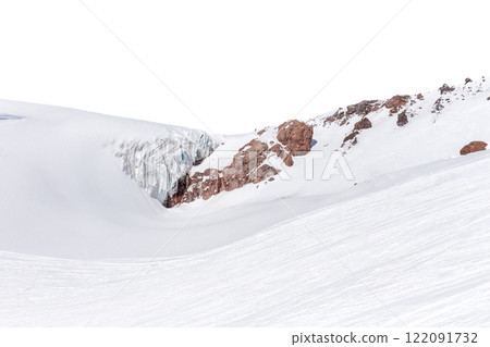 Panorama of winter mountains covered in snow isolated on white background 122091732