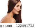 Brunette with straight hair on white background 122091738