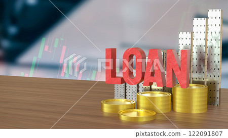 The Loan text and coins for Business concept 3d Rendering. 122091807