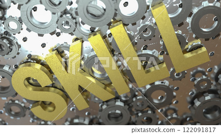 The Gold skill text on metal plate 3d rendering image. The Gold skill text on metal plate 3d rendering image. 122091817