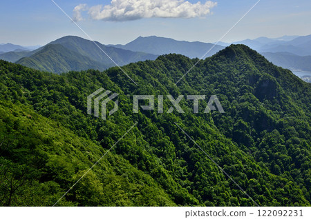 View of Mt. Kurodake and Mt. Junigatake in summer from Mt. Onigatake in the Misaka Mountains 122092231
