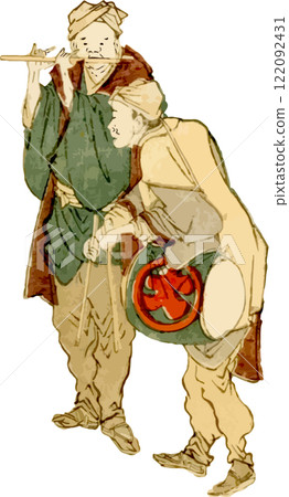 一個吹笛子的人和一個打鼓的人 122092431