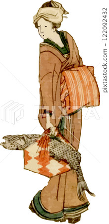 A woman buying fresh salmon rolls for the New Year A woman buying fresh salmon rolls for the New Year 122092432