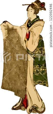 一名婦女正在攤開手巾 122092446