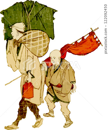 A traveling peddler and his son A traveling peddler and his son 122092450
