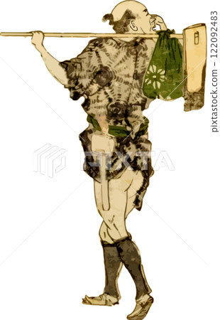 A farmer carrying a hoe A farmer carrying a hoe 122092483