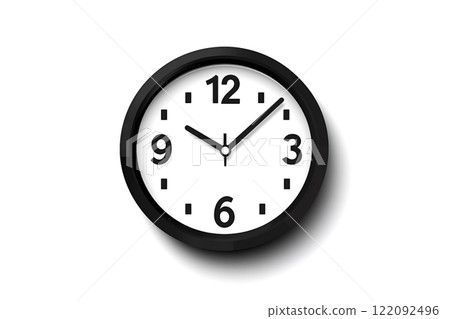 Black and white wall clock showing half past two on white background Black and white wall clock showing half past two on white background 122092496