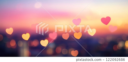 Romantic Hearts Bokeh Lights Cityscape Sunset...-插圖素材 [122092686] - PIXTA圖庫