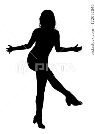 A woman standing on one leg with her arms outstretched A woman standing on one leg with her arms outstretched 122092846