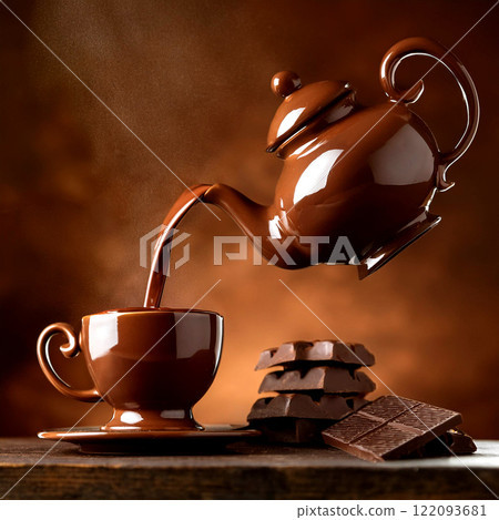 A tea set made of smooth and rich chocolate 122093681
