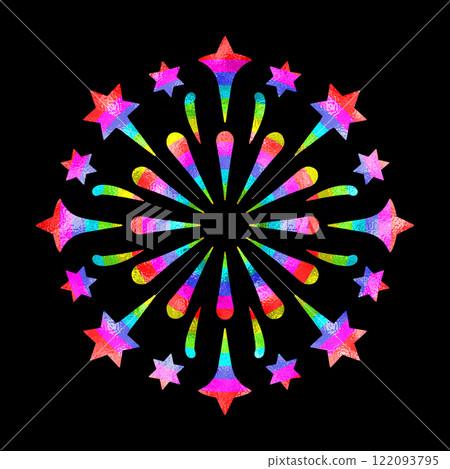 生動的煙火彩虹顏色漸變的剪影插圖，黑色背景上的切口 122093795