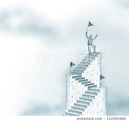 Man on the top of ladder. Digital success, succeed path, accomplish mission, digital transformation 122093860