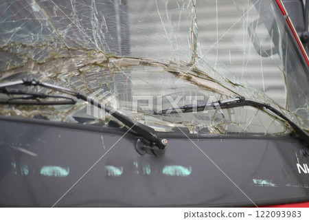 A CloseUp Image Featuring a Scratched Car Window with Detailed Elements 122093983