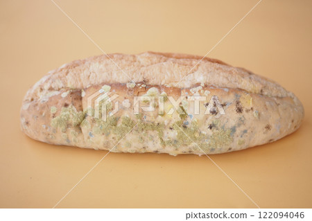 Close-Up of Moldy Bread Loaf Illustrating Food Spoilage Close-Up of Moldy Bread Loaf Illustrating Food Spoilage 122094046