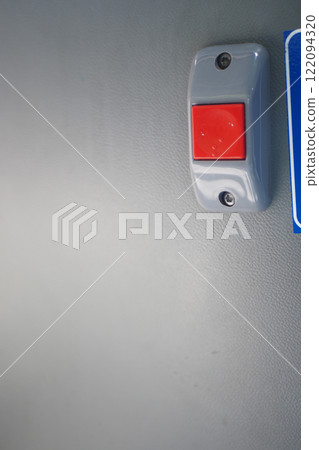Closeup of Bus bell switch for stop inside the public bus Closeup of Bus bell switch for stop inside the public bus 122094320