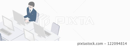 橫幅商務人士男性工作等距辦公室電腦案頭工作插畫素材 橫幅商務人士男性工作等距辦公室電腦案頭工作插畫素材 122094814