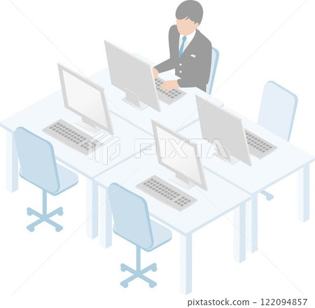 Business person male work isometric office computer desk work illustration material Business person male work isometric office computer desk work illustration material 122094857