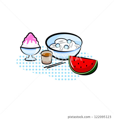 乘涼、西瓜、掛麵、刨冰 | 可用的季節活動素材系列（夏季）| 流行一點插畫 122095123