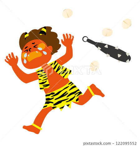 Vector illustration of people throwing beans to drive away red demons during Setsubun 122095552
