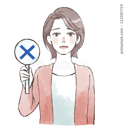 交叉標語牌的年輕女子 交叉標語牌的年輕女子 122095724