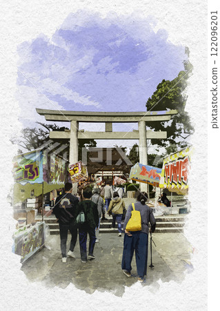 Watercolor painting style Fujisan Hongu Sengen Taisha Shrine Third Torii Gate Fujinomiya City, Shizuoka Prefecture Watercolor painting style Fujisan Hongu Sengen Taisha Shrine Third Torii Gate Fujinomiya City, Shizuoka Prefecture 122096201