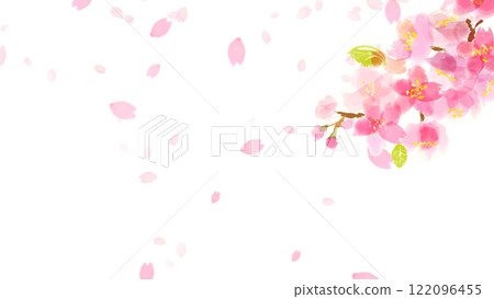 水彩櫻花樹枝和舞動花瓣的框架 水彩櫻花樹枝和舞動花瓣的框架 122096455