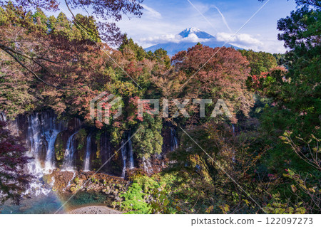 《Shizuoka Prefecture》 Shiraito Falls, Autumn leaves, Mount Fuji 122097273