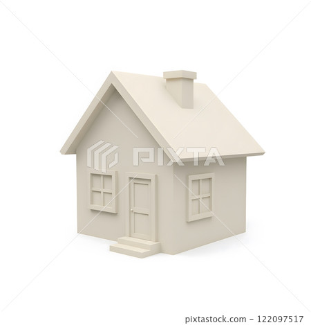 Minimalistic Beige 3D House Model Isolated on White Background 122097517