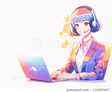 戴著耳機工作的女操作員圖片素材 戴著耳機工作的女操作員圖片素材 122097997