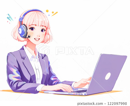 戴著耳機工作的女操作員圖片素材 戴著耳機工作的女操作員圖片素材 122097998