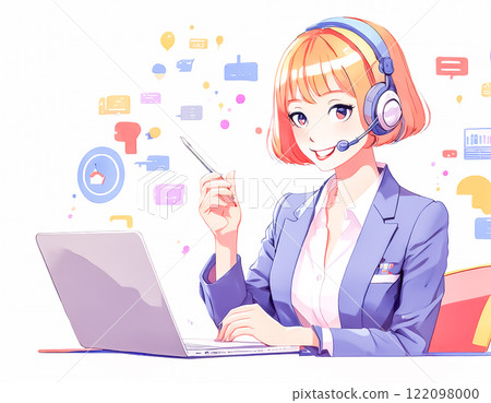 戴著耳機工作的女操作員圖片素材 戴著耳機工作的女操作員圖片素材 122098000