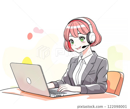 戴著耳機工作的女操作員圖片素材 戴著耳機工作的女操作員圖片素材 122098001