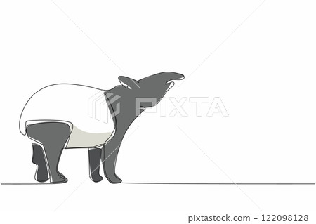 Single continuous line drawing tapir pose. Land mammal native to South America. Its food is young leaves. The nose functions to take in food. World Tapir Day. One line design vector illustration 122098128